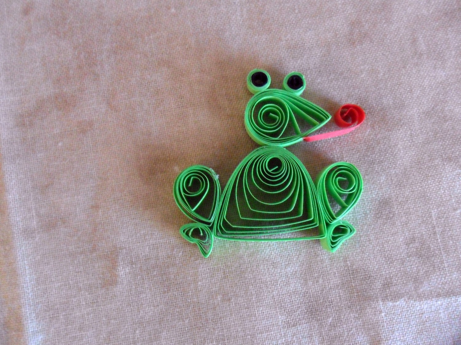 Handmade Scrapbook Embellishment Frog Lime Green Quilled Paper Card Making