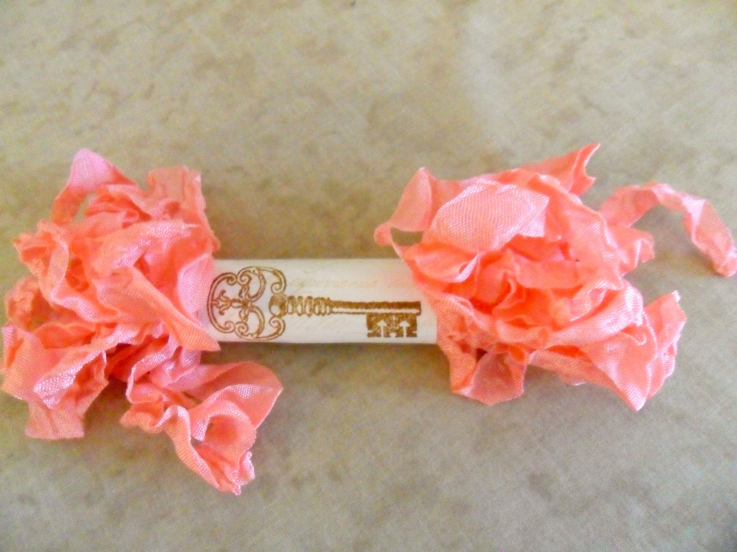 Seam Binding Ribbon Salmon Pink Crinkled Wrinkled Shabby Chic Cottage Country
