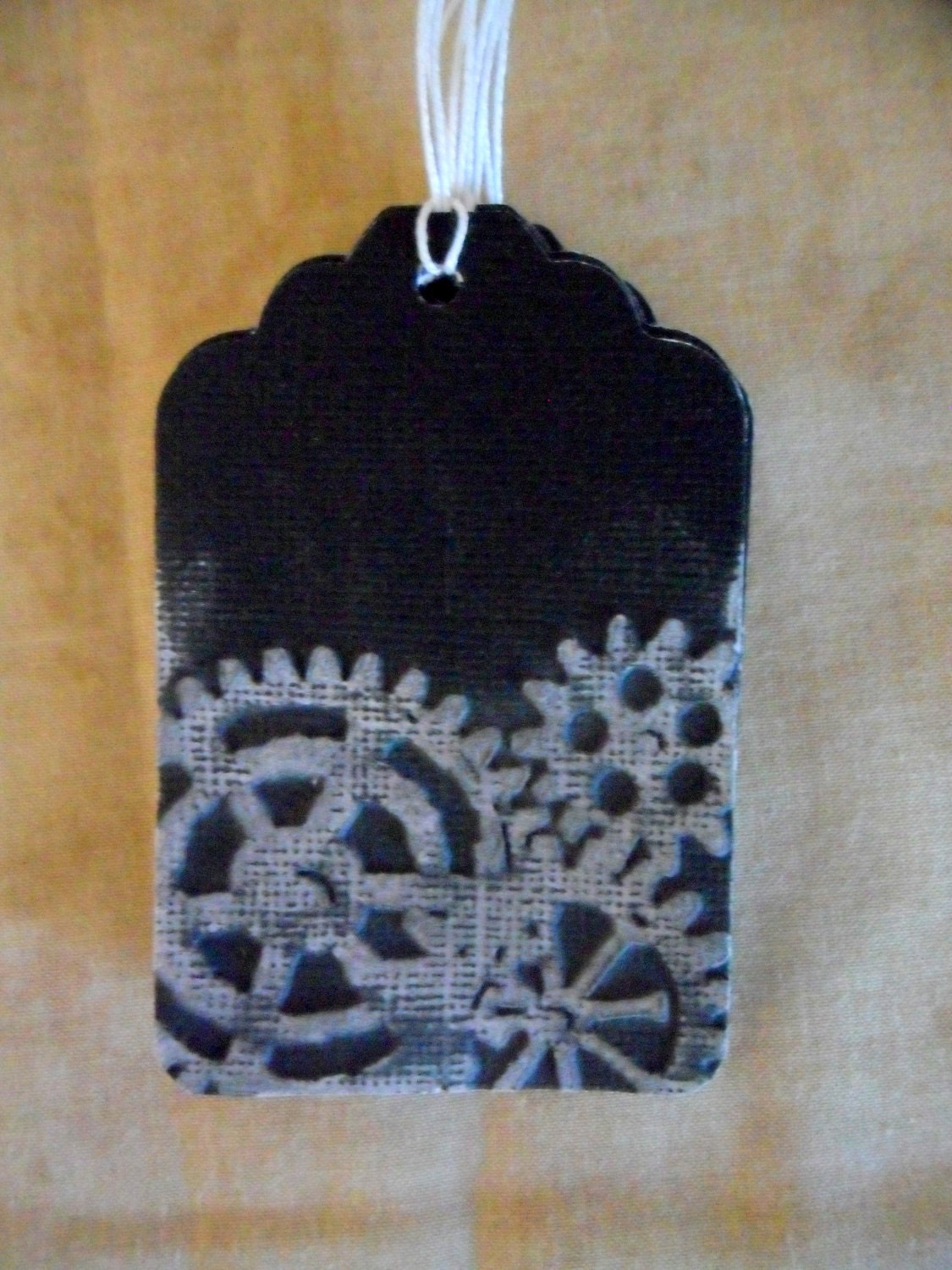 Gift Tags Black Gray Grey Gears Clockworks Father's Day Men Guys Steampunk Distressed Embossed Sanded-SALE
