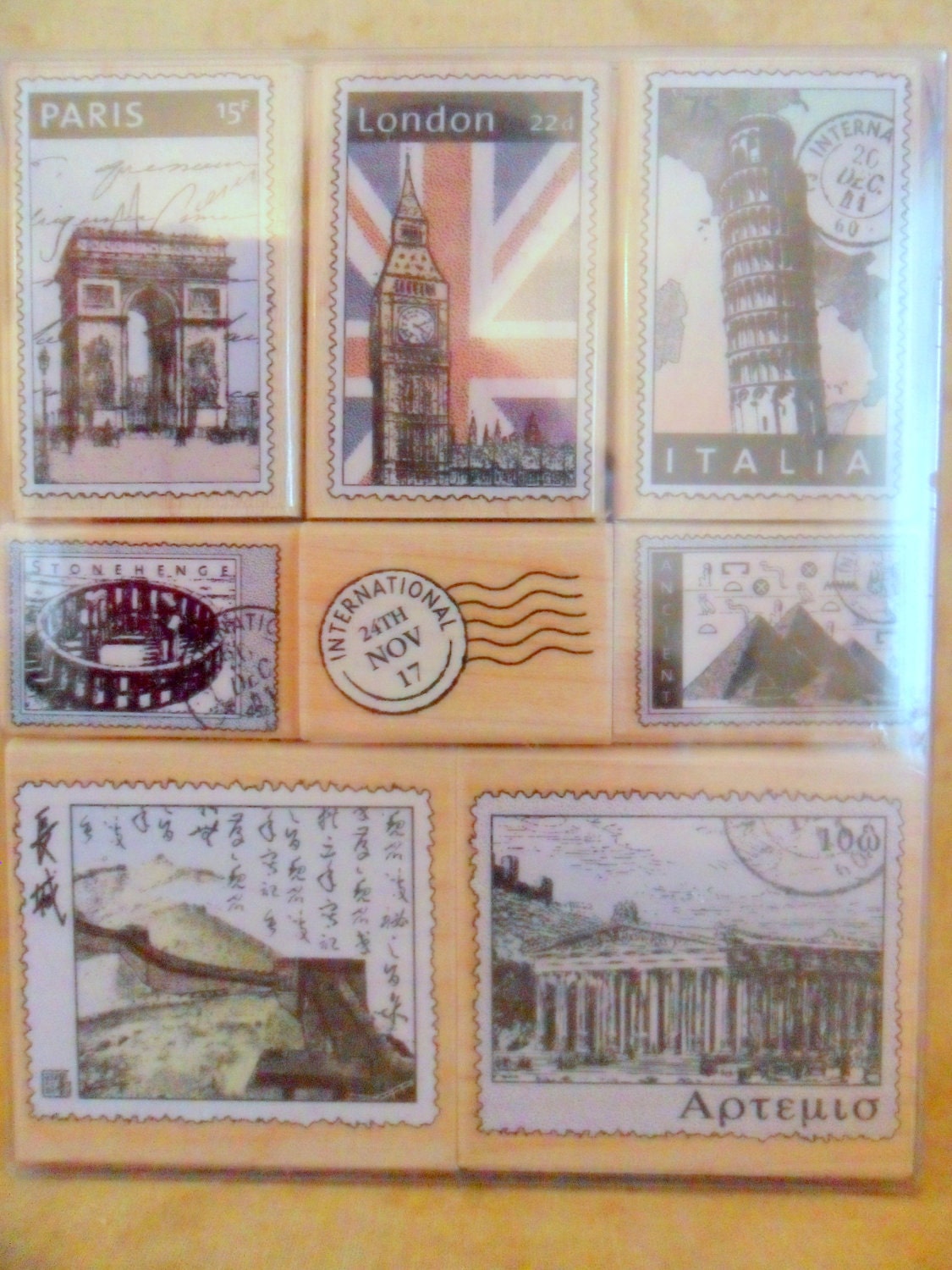 World Postage Postmark Wood Stamps by Hero Arts-SALE