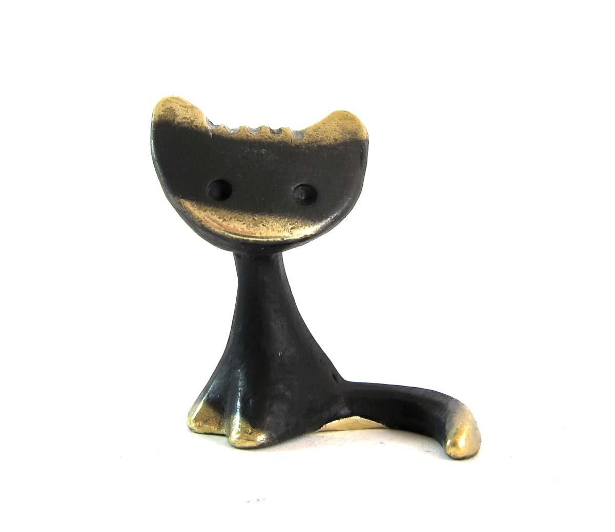 Vintage ORIGINAL Modernist Austrian 1960s Brass Cat Figurine