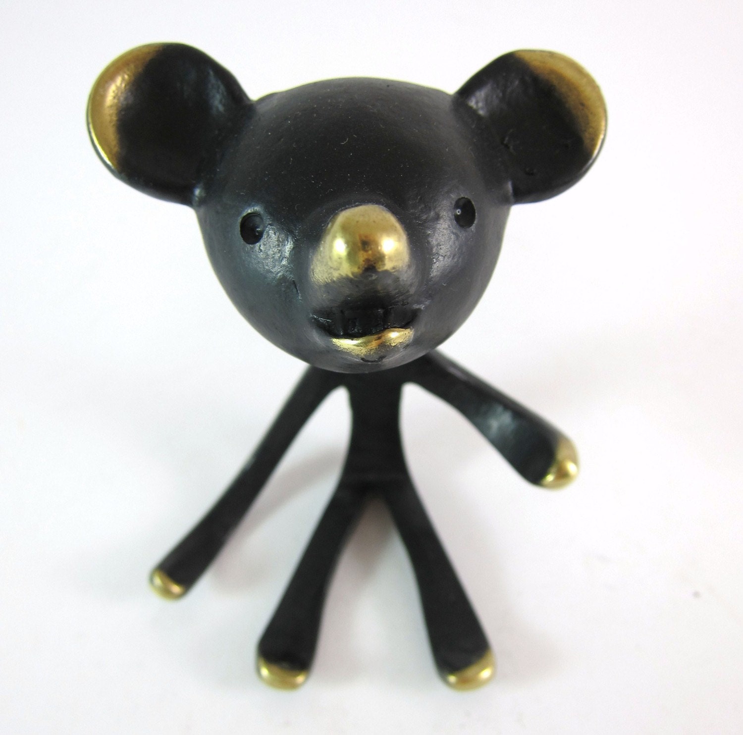 Vintage ORIGINAL Modernist Austrian 1960s Brass Teddy Bear Ring Holder