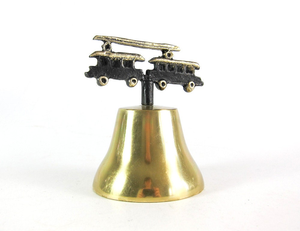 Vintage ORIGINAL Modernist Austrian 1960s Brass Trolley Figurine on Bell