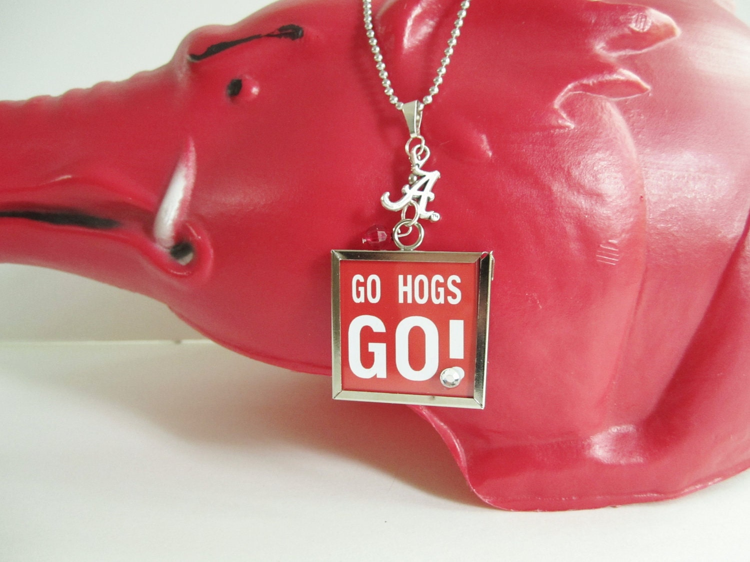 Arkansas Razorbacks Go Hogs Go Reversible Football sports necklace