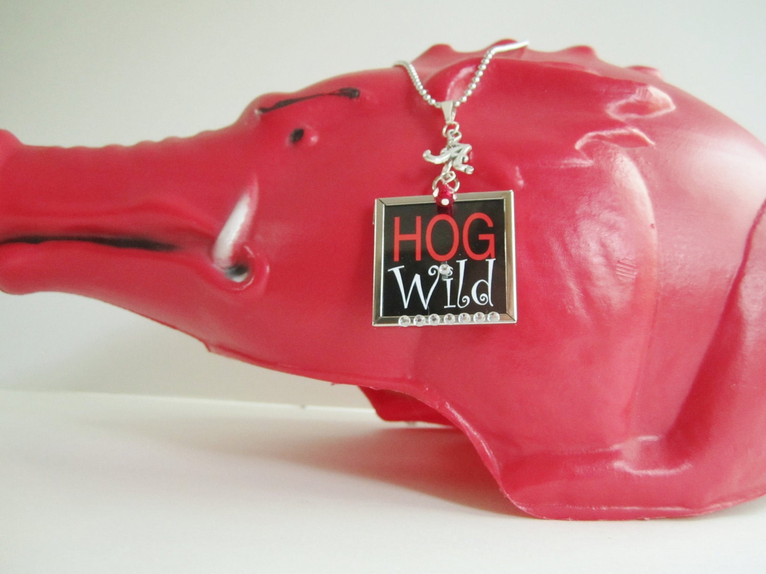 Arkansas Razorbacks Hog Wild Football Sports Reversible Charm Necklace