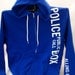 UPGRADED Police Box Hoodie Cobalt Blue With Sleeve Lettering Added Made To Order