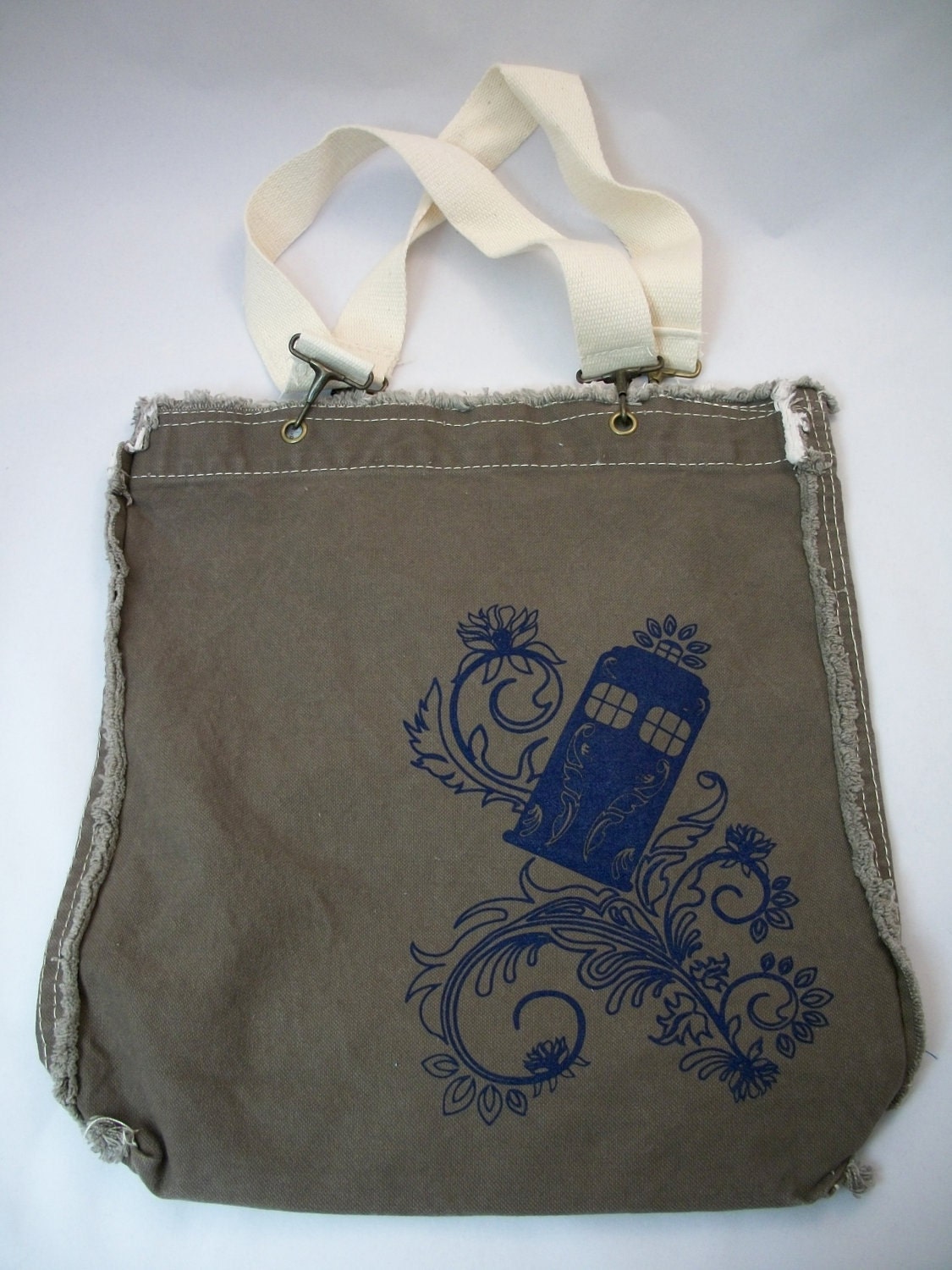 SALE Henna Police Box Raggedy Edge Brown Canvas Shoulder Bag