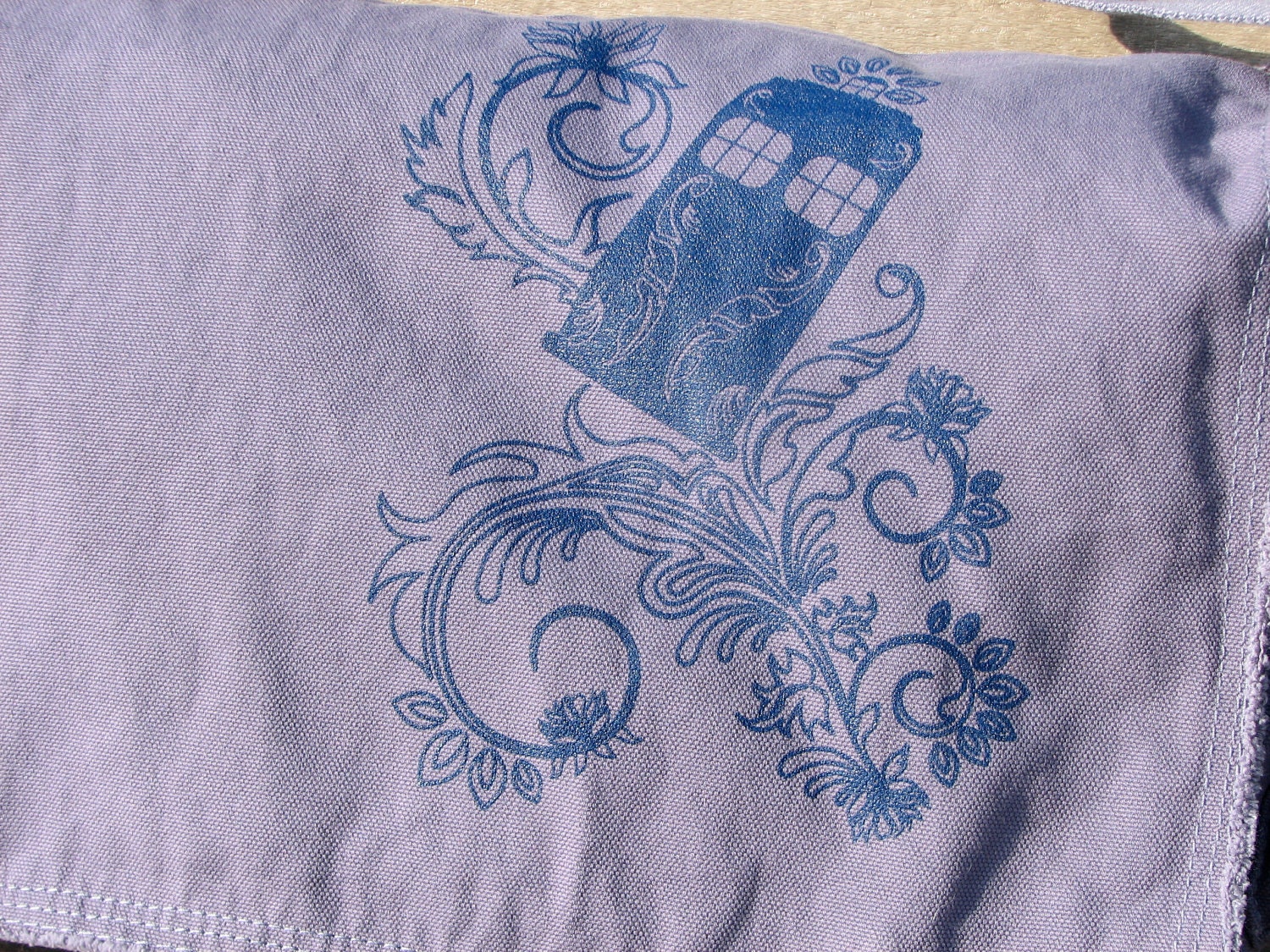 Henna Police Box Denim Blue Cotton Canvas  Large Messenger Bag