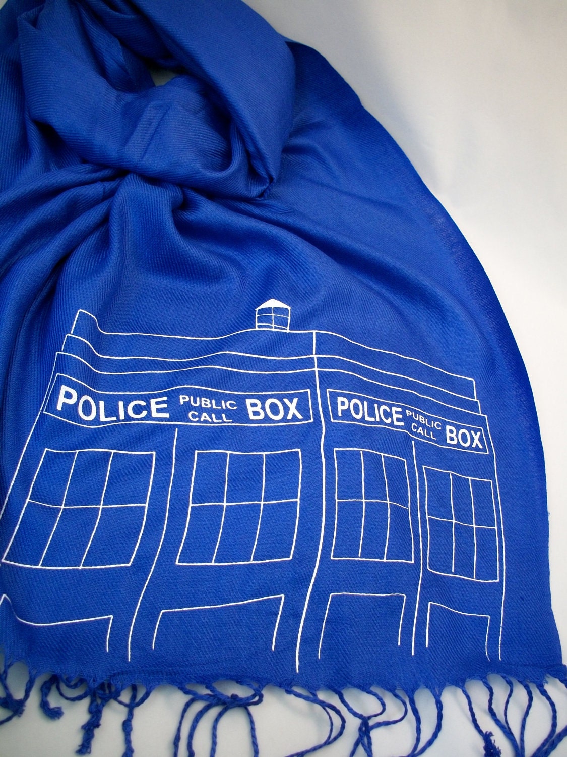 Royal Blue Wibbly Wobbly Police Box Pashmina
