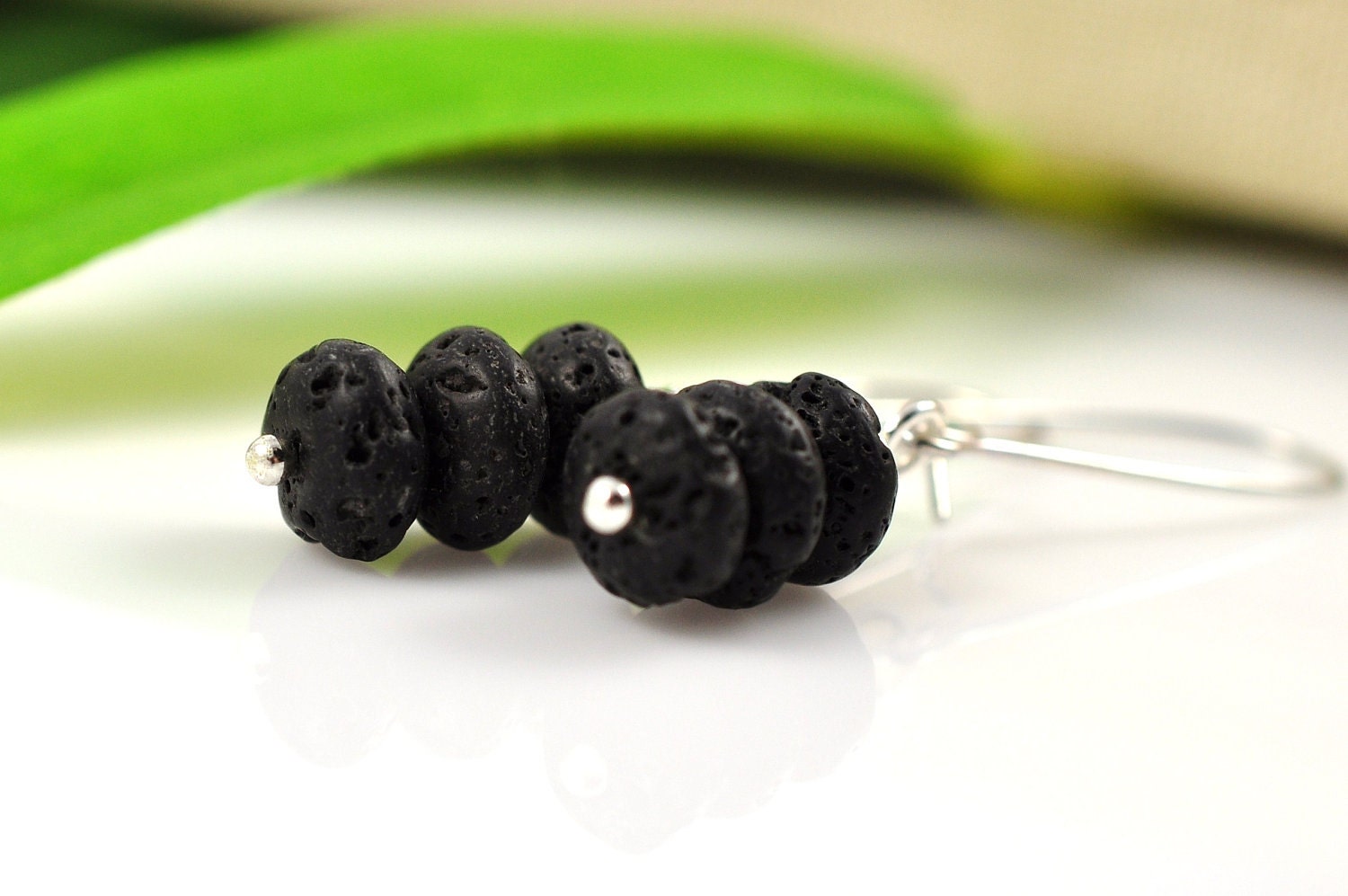 Lava Rock earrings - silver kidney wires and stone - Lava Fields
