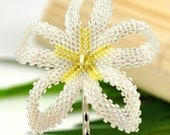 Hawaiian Lei flower for hair - ab crystal and yellow plumeria - Lukini