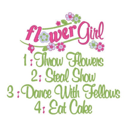 Flower Girl Tee Embroidery T shirt Sizes 2 4 6 8 10