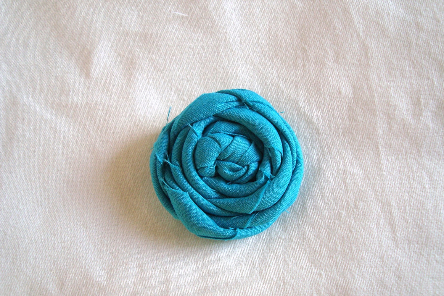 Rolled Fabric Flower Headband Single - Solid Teal Blue - on Skinny Elastic - Newborn Infant Toddler Girl Adult