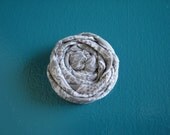 Rolled Fabric Flower Headband Single - Gray and White - on Skinny Elastic - Newborn Infant Toddler Girl Adult