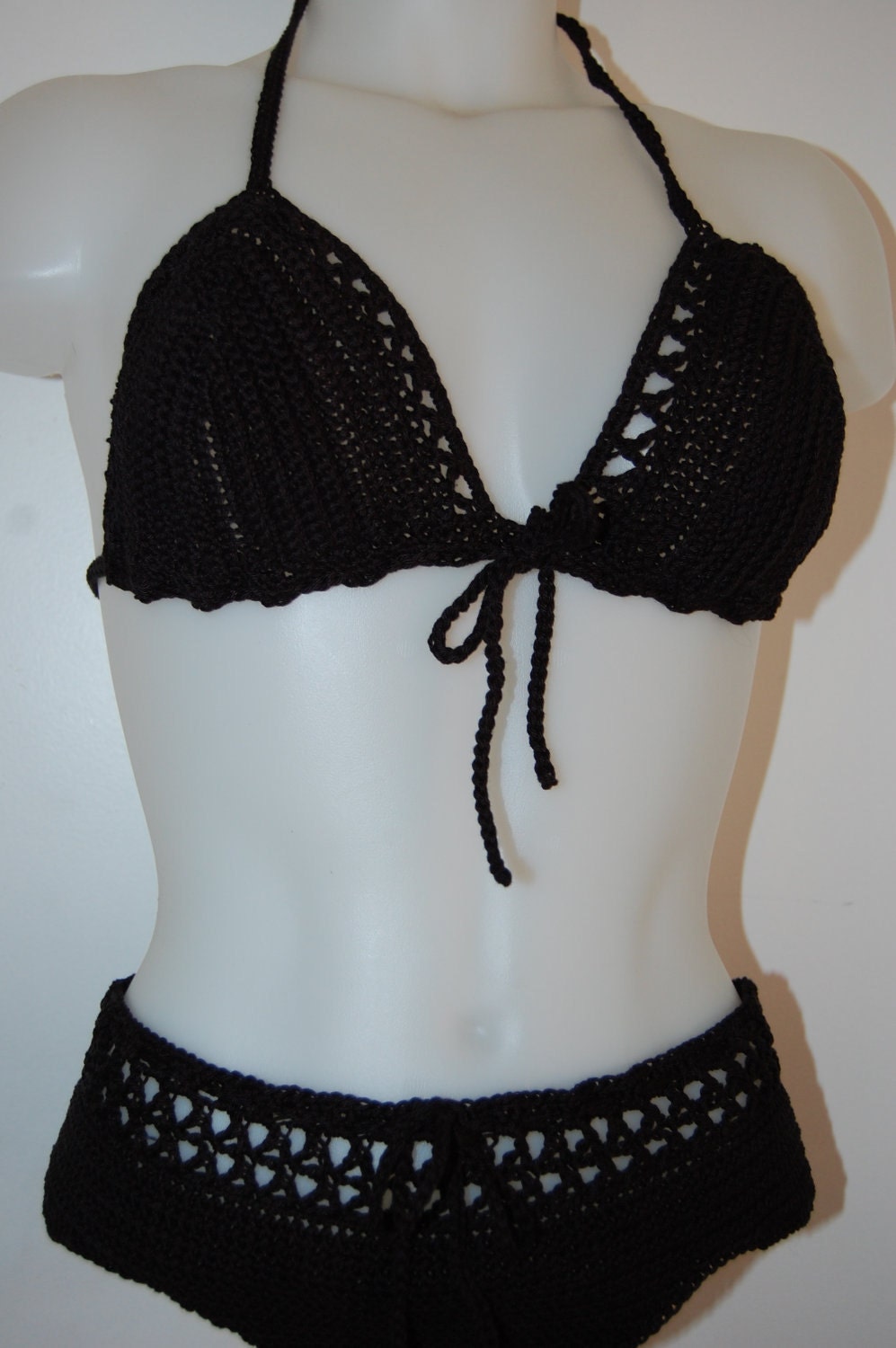 Crochet Bikini Black Cotton Adjusting  Size Medium