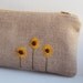 Sunflower Burlap Zipper Pouch - Hand Embroidered Rustic Clutch - Rustic Wedding - Bridesmaid Gift