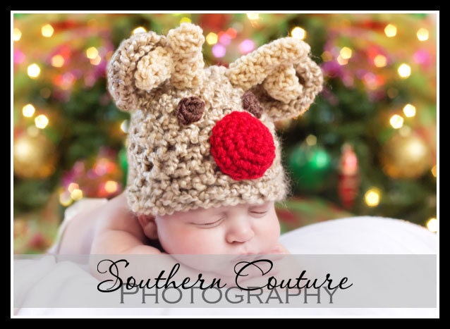 Crochet Baby Reindeer Rudolph Hat Newborn 0-3 Months 3-6 Months Photography