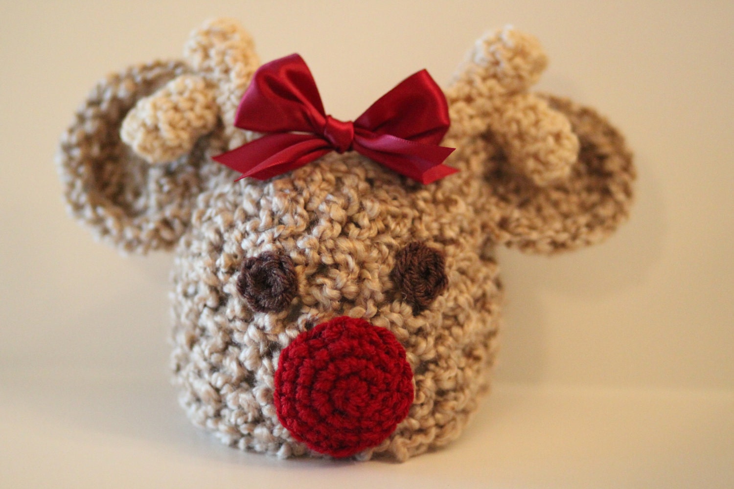 Crochet Baby Reindeer Rudolph Hat Photography