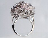 Vintage 50's Panetta Sterling Silver Cocktail Ring Wedding Art Deco Rhinestone Crystal Leaf Design Size 7