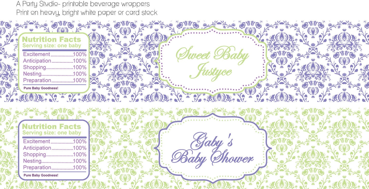 Purple and Green Damask- Water Bottle Wrappers- print your own Il_170x135