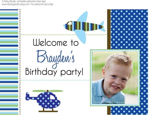 Airplane and Helicopter Party- Welcome door sign- print your own Il_570xn
