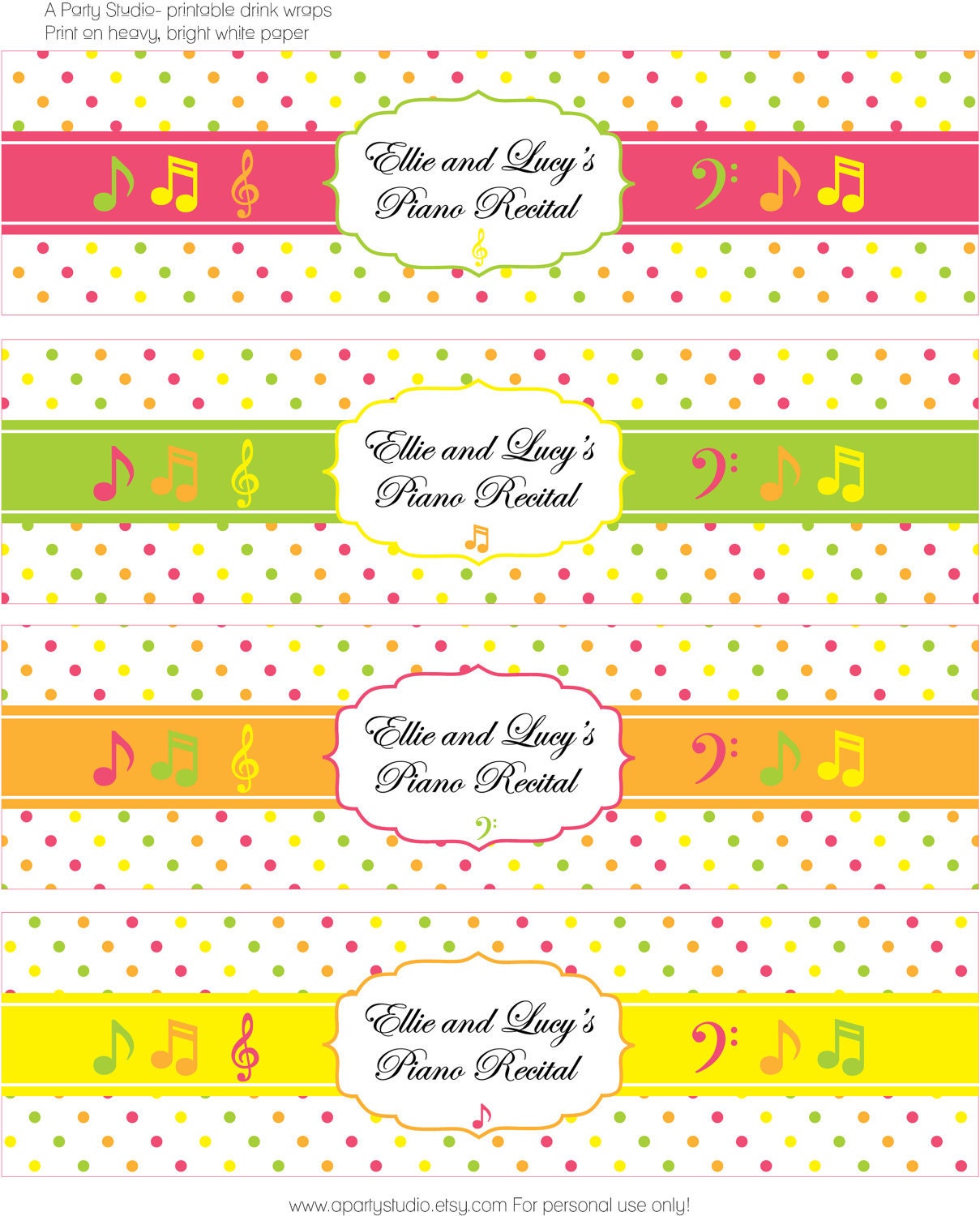 Music Recital- Water Bottle Wrappers- print your own Il_570xn