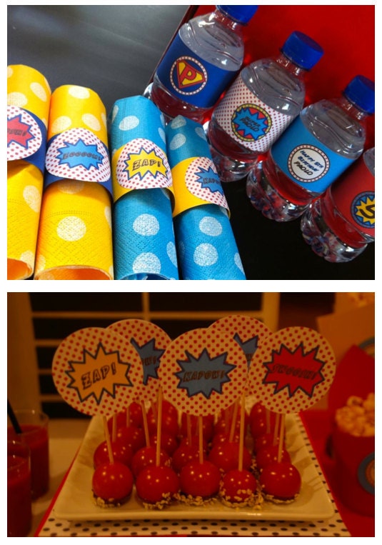 Comic Book Superhero- starburst party tags- print your own