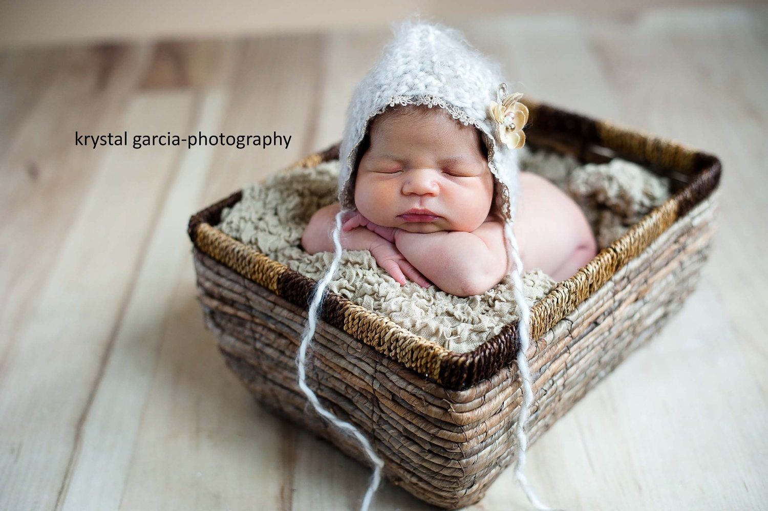 Newborn Bonnet With Flower and Lace