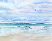 Ocean Beach Original Watercolor Painting Blue - KathrynMDuncan