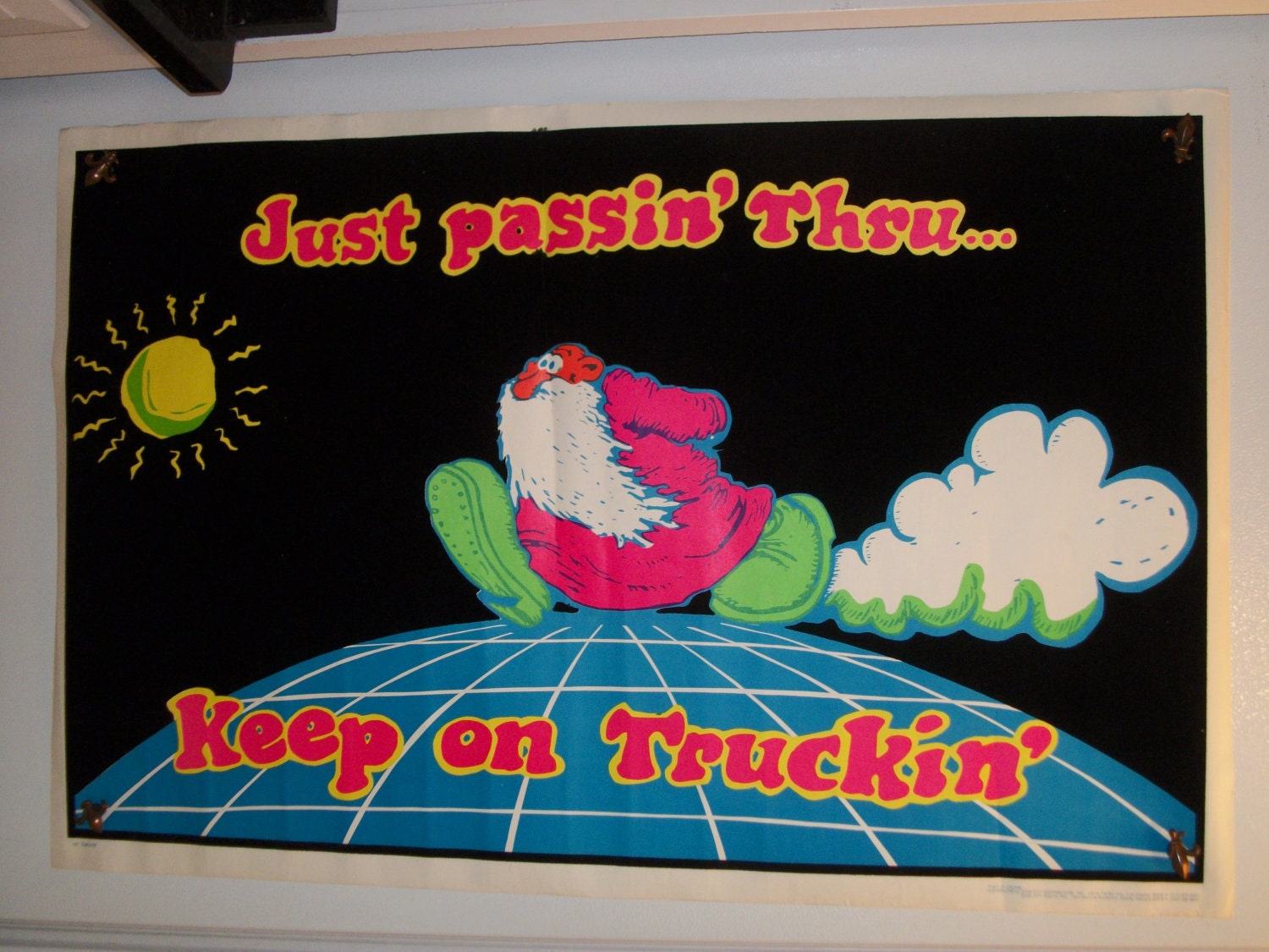 SALE 1971 Blacklight "Mr. Natural" Robert Crumb Keep on Truckin' Flocked Original Vintage Poster