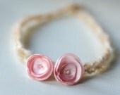 Newborn Headband photo prop, two flower with braided yarn newborn headband for photographers