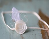 CLEARANCE - Newborn Headband photo prop, flower, feather, french netting / vintage style newborn headband for photographers