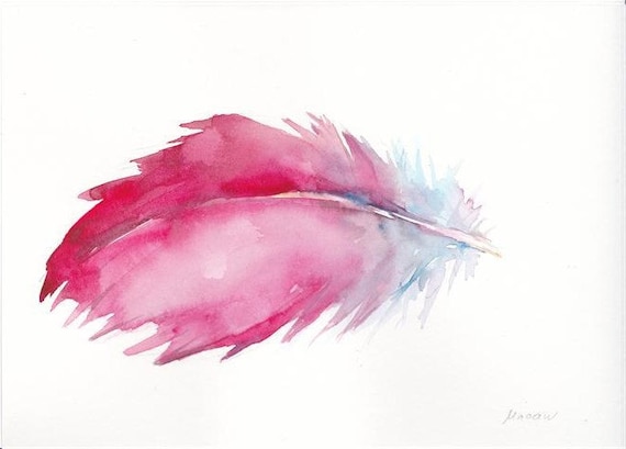 MACAW Feather watercolor card 5x7 inch O.R.I.G.I.N.A.L watercolor FREE SHiPPiNG