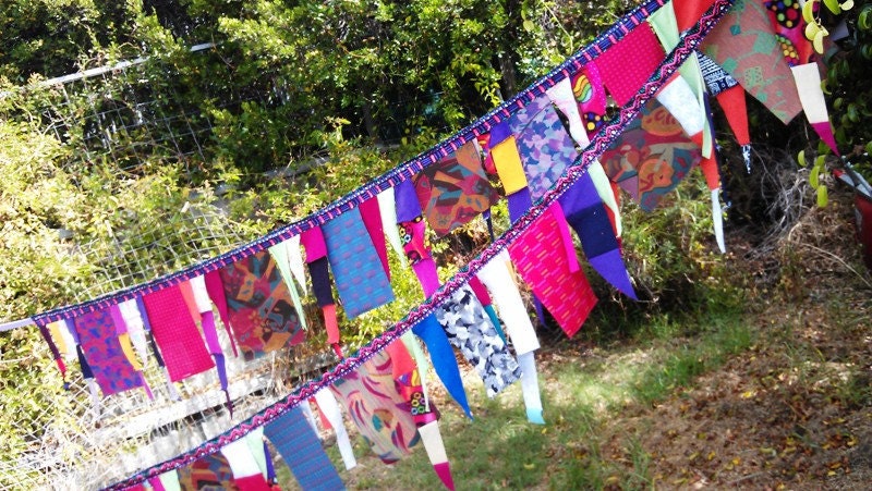 upcycled and vintage party flags, hippy boho whimsical bunting... extra long