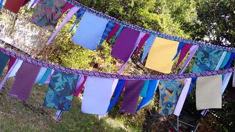 upcycled and vintage party flags, hippy boho whimsical bunting... extra long