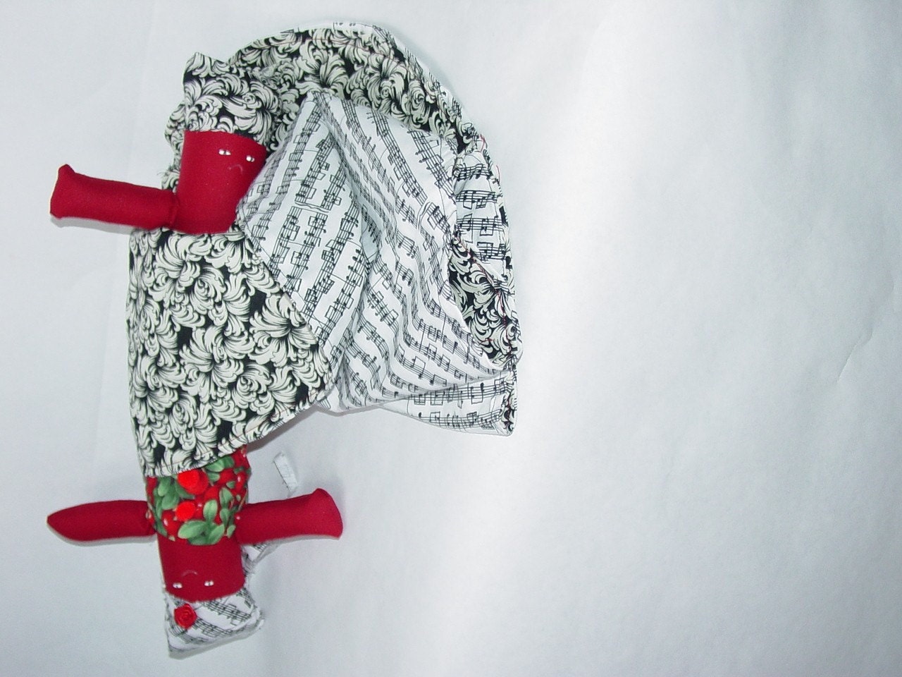 Reversible Doll, Christmas Music Topsy Turvy Doll, ragdoll, cloth doll