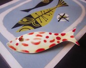 Vintage SANDOR Brooch Enamel Fish Pin Mid Century Modern 1960s Jewelry