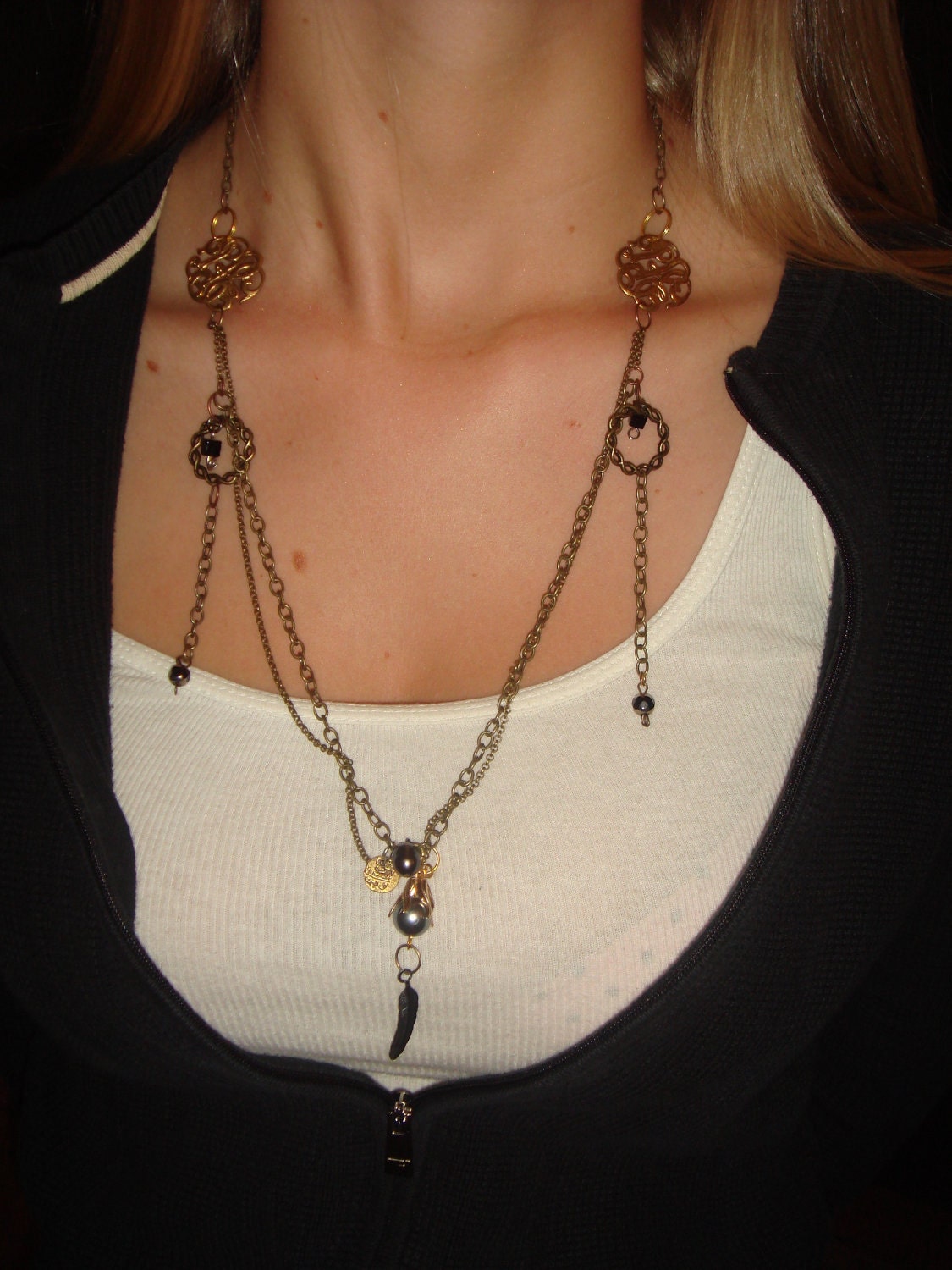 Large  Genuine Cultured Tahitian Black Pearls ONYX  Swarovski Jet Crystals Necklace Game OF Thrones /Perfect Holiday Gift OOAK