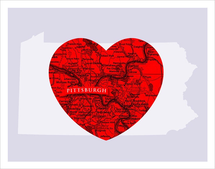 Pittsburgh Map Heart - 11x14 print - Pittsburgh wall art - Pittsburgh print