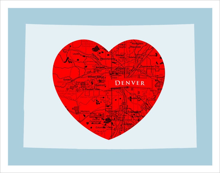 Denver - Map Heart  - 11x14 print