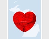 Detroit - Map Heart - 11x14 print