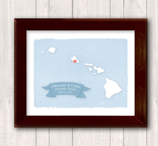 HAWAII art print - Family name Home decor - Custom text Wedding gift Bridal shower gift Housewarming gift Larger for wedding guest book