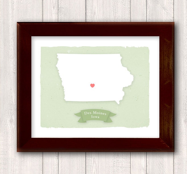 IOWA art print - Personalized Home decor - Custom text Wedding gift Bridal shower gift Housewarming gift  Larger size for wedding guest book
