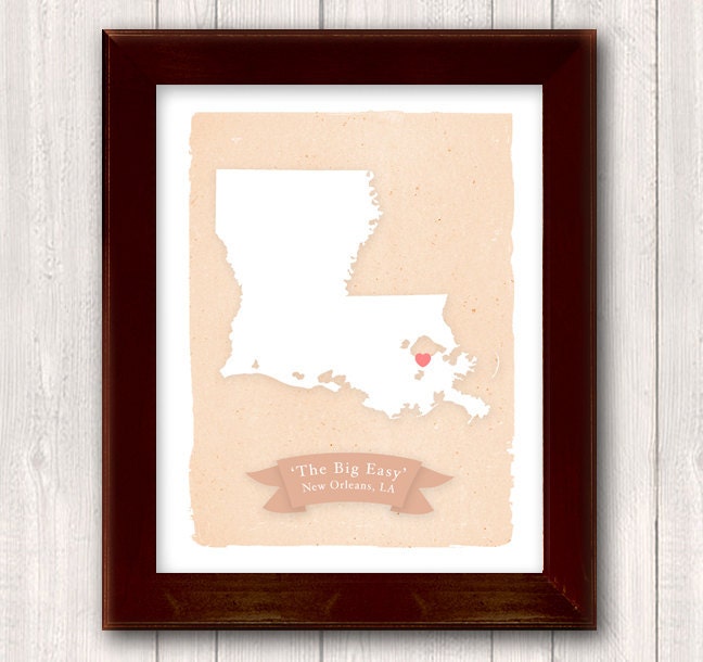 LOUISIANA art print- Family history Home decor - Custom text Wedding gift Bridal shower gift Housewarming gift Larger for wedding guest book