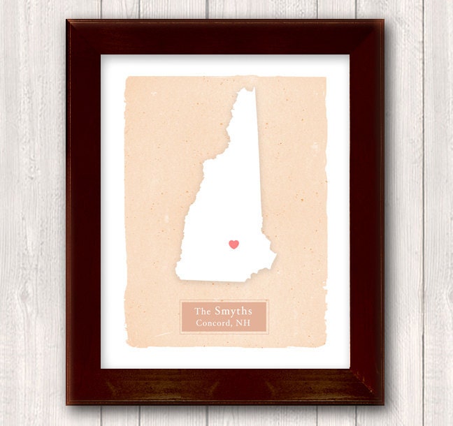 NEW HAMPSHIRE art print - Family name Home decor - Custom text - Housewarming Wedding Bridal shower gift Larger for wedding guest book