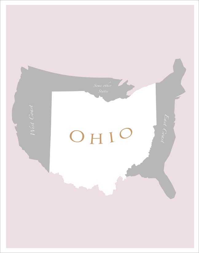 Ohio Map of U.S.  - 11x14 - print