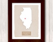 ILLINOIS art print - Family history Home decor - Custom text Wedding gift Bridal shower Housewarming gift Larger size for wedding guest book