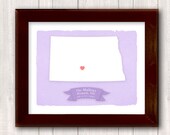 NORTH DAKOTA art print - Family history Home decor - Custom text Wedding gift Bridal shower Housewarming Larger size for wedding guest book