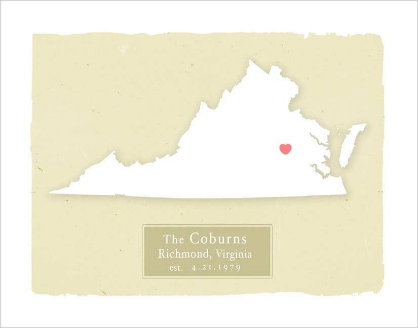 VIRGINIA art print - Family name history Home decor - Wedding gift Bridal shower Housewarming gift Larger size for wedding guest book