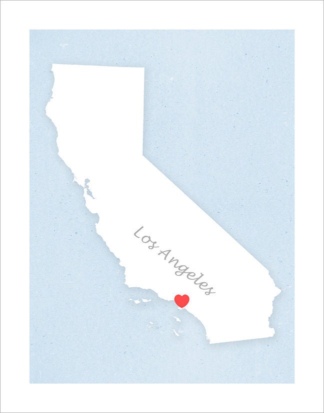 Los Angeles or Your Town - Simple Heart - 11x14 print